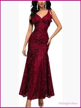 V Neck Sleeveless Bodycon Mermaid Maxi Dress Sequins Formal Prom Gown